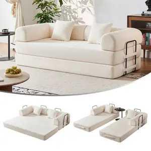 KELVISS 79-in Boneless Cloud Couch, 5-in-1 Convertible Sleeper Sofa Bed, Deep-Seat Corduroy Modular Floor Sofa with 2 Headrest Pillows, Easy Setup for Small Spaces