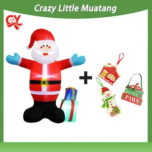 4ps Santa Claus Inflatable 1.6 Feet + 3-Piece Christmas Ornament Set (4 Items Total) Suitable for Indoor/Outdoor Use in Yards Includes LED Light Strip, Gift Box, Plug, Mounting Bracket, Water Bag, etc.