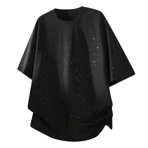 Men's Galaxy Star Print Short Sleeve Drop Shoulder Tee  Oversized, Curved Hem, Baggy Fit, Y2K Spacecore Minimal Urban Summer Streetwear， T-Shirt