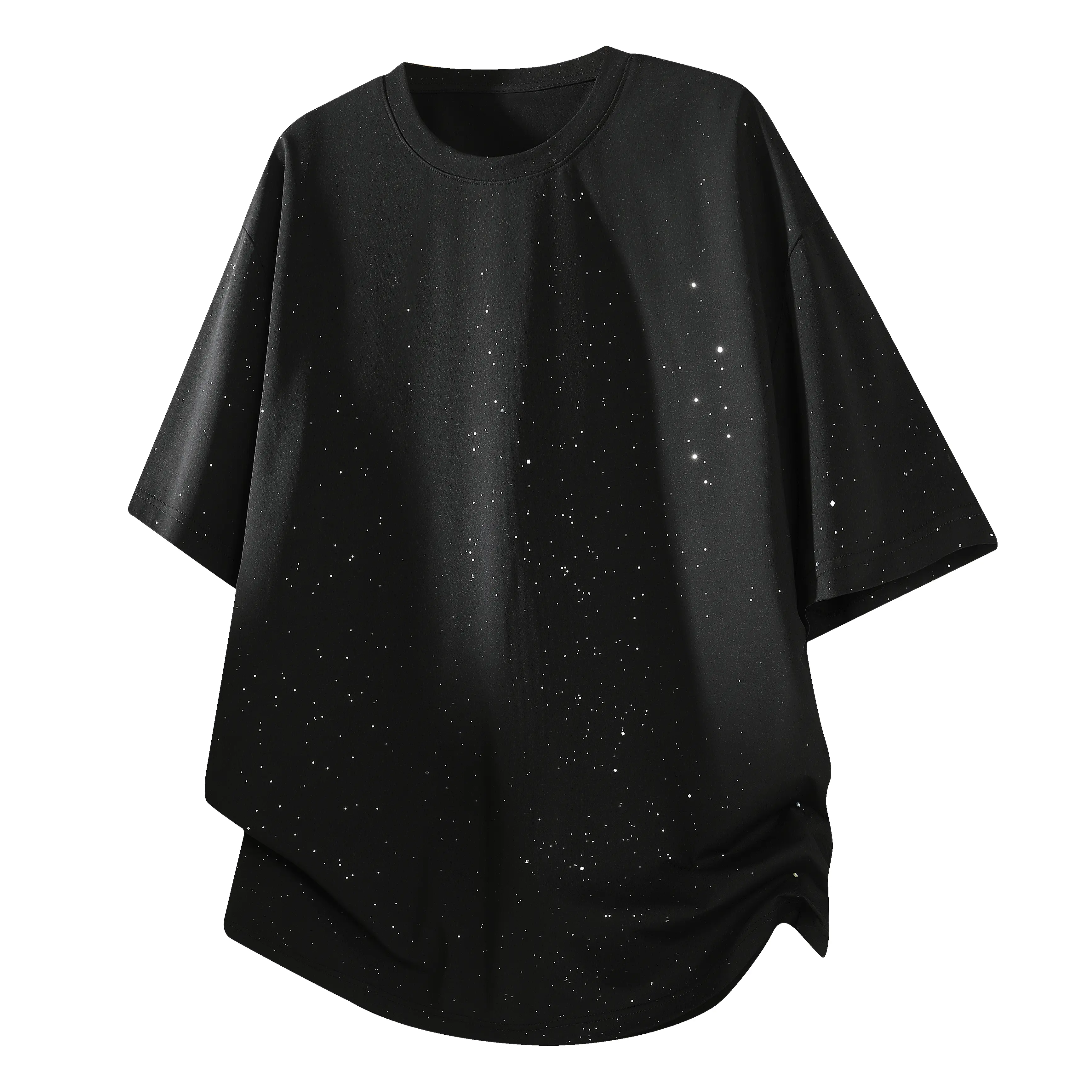Men's Hip Hop T-shirt with Glitter Star Rhinestones, Oversized Drop Shoulder Short Sleeve Top, Casual Cotton Blend Fabric for Parties, Vibe, Classic, Cargo, Matching, Breathable, Tshirt, Menswear, Loose, Fashion, Streetwear, Concert Clothing