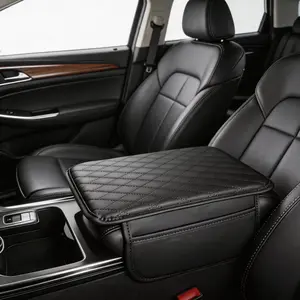 Leather Car Armrest Cover with Pocket Design, Extended Length for Enhanced Comfort, Console Pad Protector, Practical Design