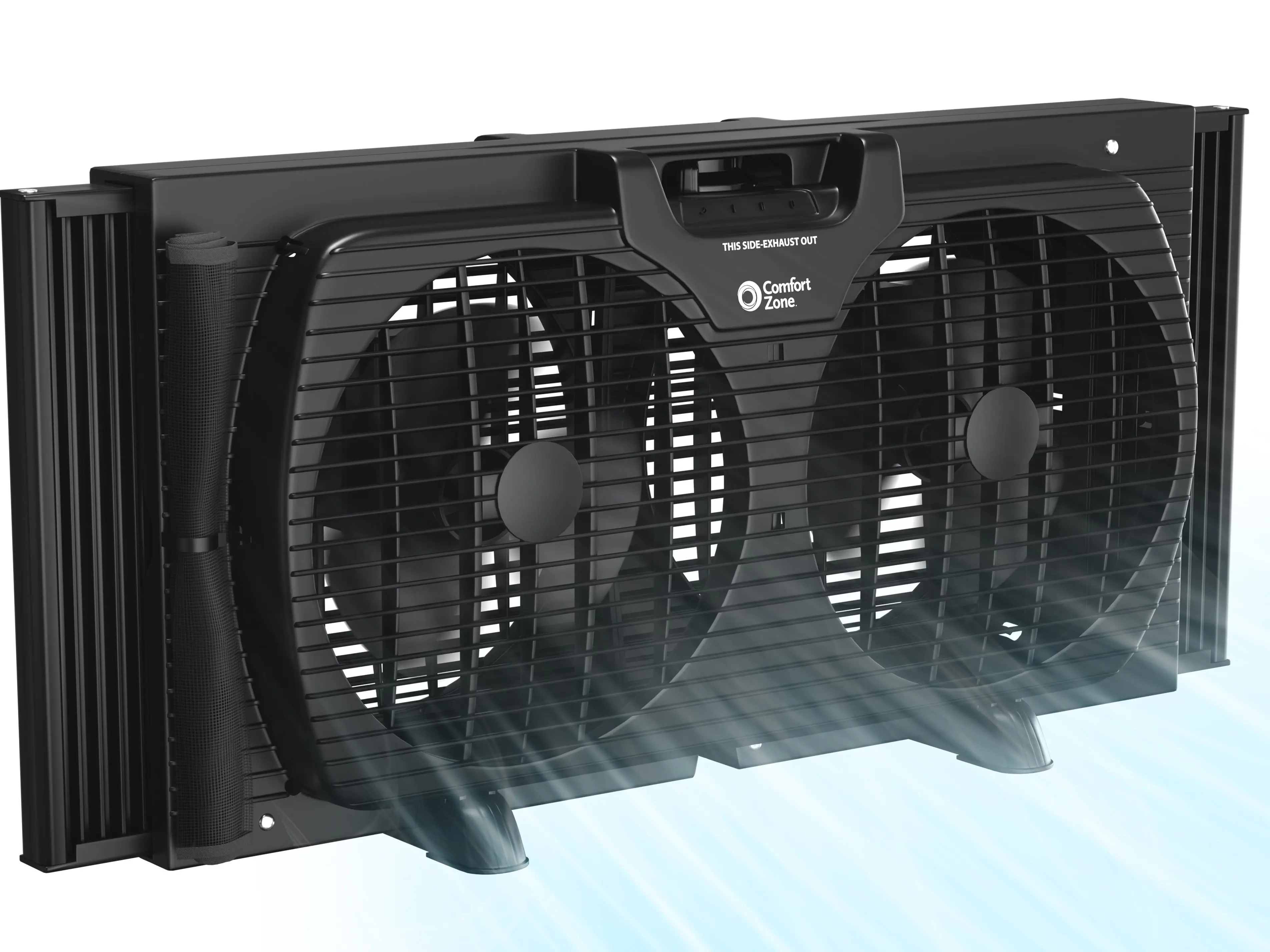 Comfort Zone 9" Twin Window Fan with Quiet Setting, 3-Speeds, Auto-Locking Expanders, Black