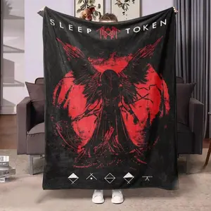Sleep Token Themed Flannel Throw Blanket – Dark Aesthetic Ritual Design–Soft&Warm Plush Throw for Sofa,Bed,Office,Camping–Cozy Blanket for Kids,Fans&Adults–Home Décor,Travel,Birthday,Christmas New Year Gift  Warm Haven Textiles
