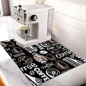 Coffee Machine Mat, Coffee Table Mat, Dish Drying Pad, Non-Slip Washable Algae Clay Dryer, Coffee Theme Design, Perfect Bar Decor, Kitchen Countertop