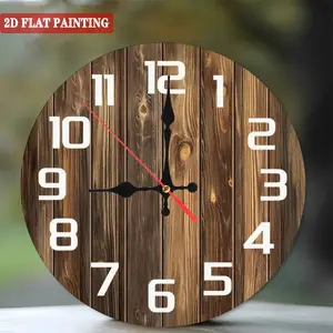 Rustic Farmhouse Round Wooden Wall Clock - Silent Non-Ticking Wood Board Texture with Wood Grain, Bedroom, Kitchen, Office - Ideal Housewarming Gift