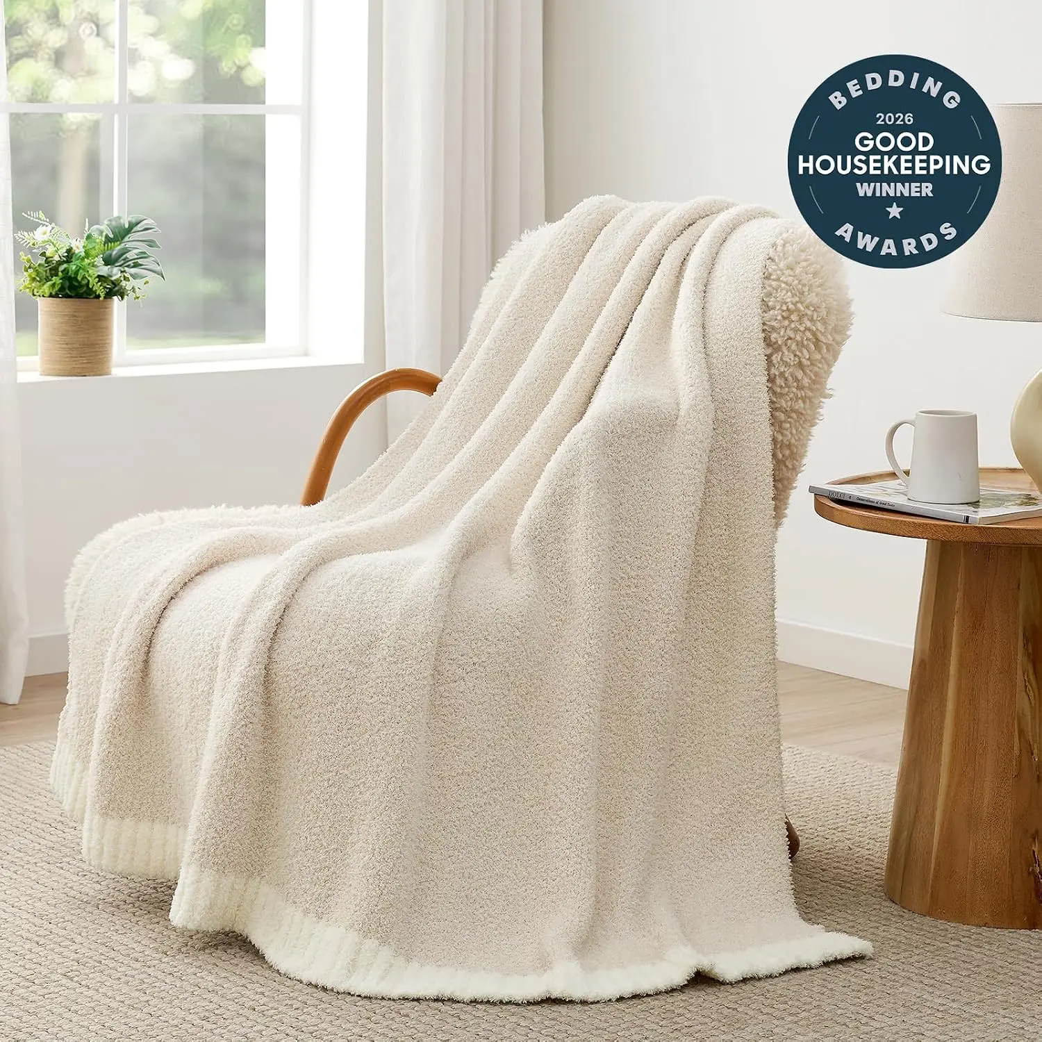 Snuggle Sac MochiSoft Buttery Ivory Bedding Blanket Twin Size 60x80, Super Soft Warm Cozy Knit Fuzzy Microfiber Blanket for Sofa, Bed, Living Room, Heather Ivory, 60x80 Inches