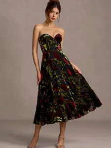 Azazie Zerina Sweetheart Neckline Removable Straps Jacquard Velvet A-Line Midi Dress