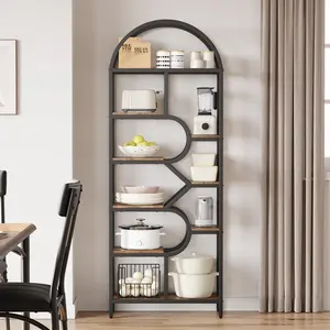 Garvee 6-Tier Arched Bookshelf, 82-Inch Tall Bookshelf, Geometric Open Storage Shelf, Open Storage Shelf, Large Modern Metal Shelf for Living Room