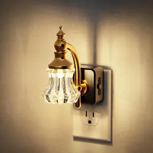 Night Light, Night Lights Plug into Wall, Glass Flower LED Nightlight, 0-100 LM Dimmable Nightlights, Dusk to Dawn Sensor, 1W Vintage Nite Light for Bathroom Hallway Gift Decor, 1 Pack