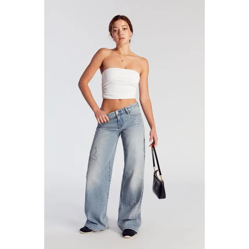 Pacsun Women's Casey Low Rise Baggy Jeans Rhinestone Butterfly