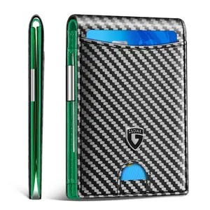 GSOIAX Men's Ultra-thin Wallet with Money Clip Minimalist Leather RFID Blocking Bi-fold Carbon Fiber Men's Wallet with Gift Box