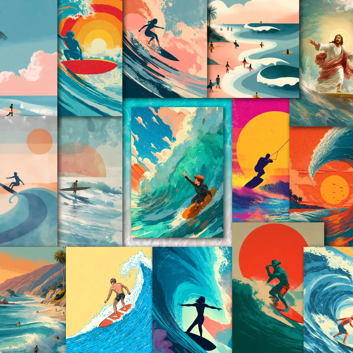 49Pcs Vintage Surfing Beach Stickers Pack, Waterproof Tropical Coastal & Retro Surfing Vinyl Decals for Laptop, Water Bottle, Journal & Scrapbook, Surfer Gift