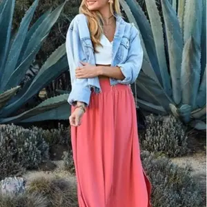allegra rust maxi side slit elastic waist skirt
