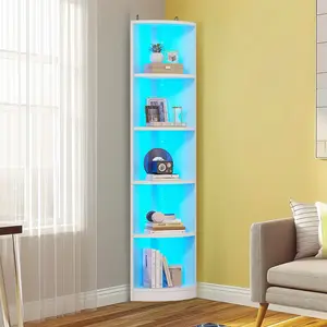 Phabules 5 Open Wooden Bookshelves with LED Lights, High Angle Bookshelf Suitable for Small Spaces, Home Office Display