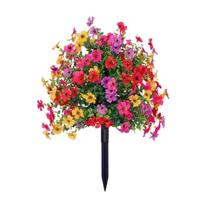 22 Inch Artificial Flower Stake Outdoor Decor - Multi-Color Garden Stakes for Yard & Lawn, No Fade Heavy Duty Plastic, All Season Decoration (Mixed Color)