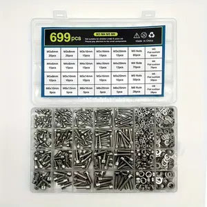 699PCS Stainless Steel Hex Socket Nut & Bolt Kit M3/M4/M5/M6 with Screws Washers Wrenches 20 Sizes Wall-Mountable Clear Case for Auto Machinery Construction & Furniture Nylon Insert Locknuts Hardware Nails Assortment