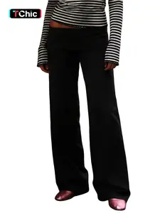 Women's Foldable Straight Leg Pants, Solid Color Long Pants, Casual Daily Wear, Versatile Fashion, Comfortable and Stylish