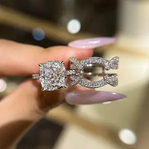 Maxine Vintage 4.5ct Cushion Cut 2PC Engagement Ring Set,5A Cubic Zirconia Bridal Ring Set,Women's Ring Jewelry,Wedding Ring Set for Daily,Travel,Proposal,Birthday,Anniversary