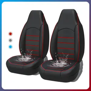 PU Leather Front Seat Covers – Black & Red Waterproof Anti-Slip Bucket Seats, Universal Fit for Jeep, Toyota, SUVs, Trucks, and Vans, Airbag Safe Car Accessories