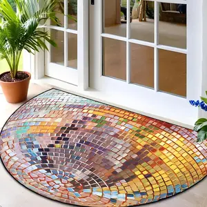 Colorful Disco Ball Pattern Semi-circular Welcome Mat, Washable Door Mat, Decorative Area Rug, Decorative Carpet for Home Living Room Bedroom Bathroom Laundry Room