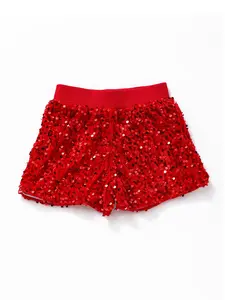 Red sequin Print Girls Shorts