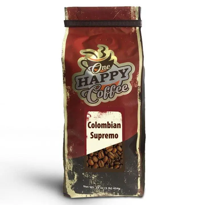 One Happy Coffee Colombian Supremo Whole Beans 16oz - 100% Premium Arabica, Medium Roast, Smooth & Balanced Flavor, Perfect for Espresso & Drip Brewing