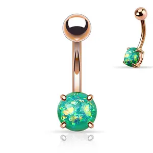 Simple Green Opalite Rose Gold Stainless Steel Belly Button Ring