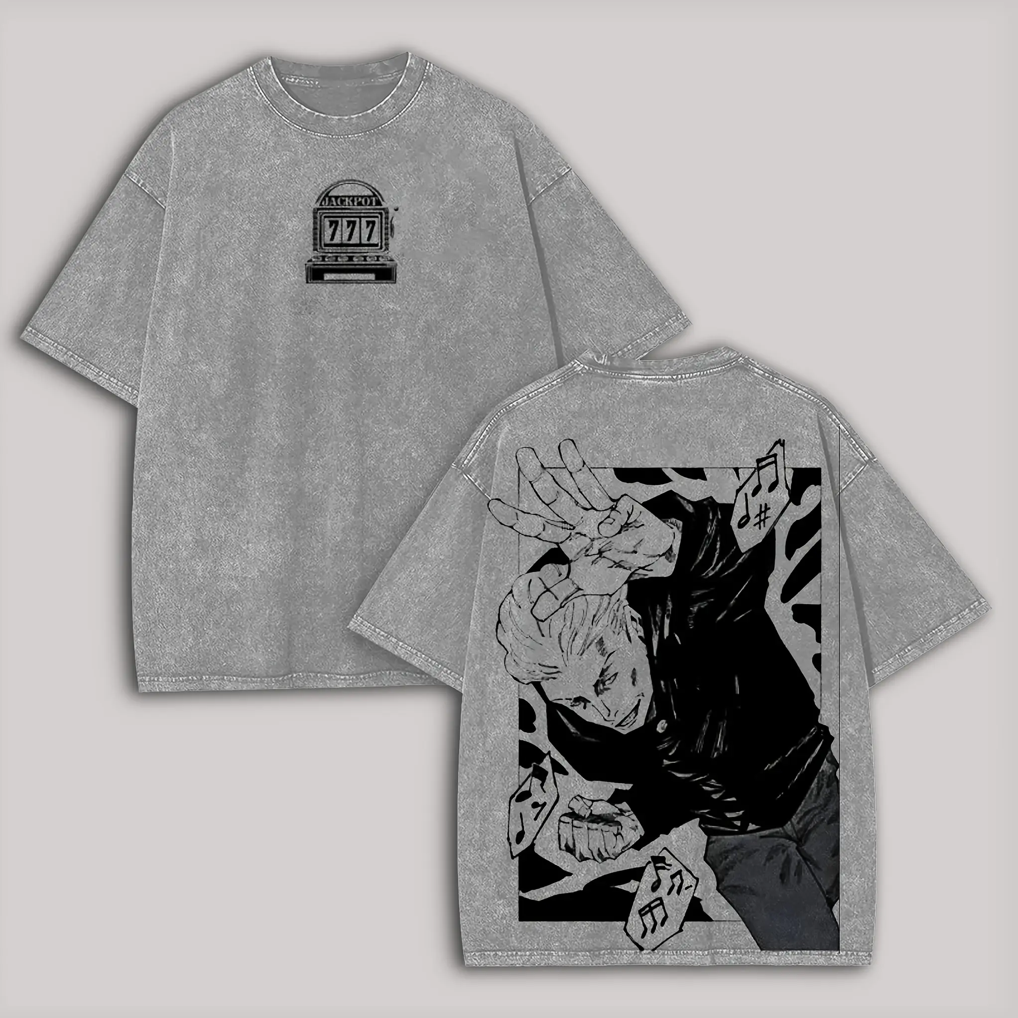 Men's Retro Casual Short-Sleeve Washed T-Shirt - Jujutsu Kaisen Kinji Hakari Printed Unisex Top, Style B1, Tshirt, Shortsleeve