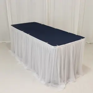 14ft Sheer Pleated Ruffle Skirting Chiffon Table Skirt - White, Shimmer Sheer, Wrinkle-Free Fabric