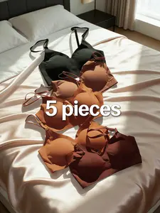 YOUKA 5-Pack Seamless Medium Support Bras, Lightweight Breathable Lounge Bralettes for Spring Summer, Spring Summer, Mother's Day
