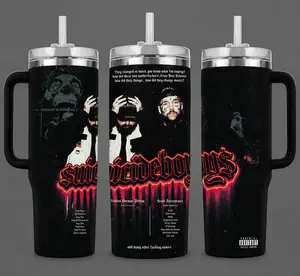 G59 Underground Aesthetic 40oz Tumbler With Handle, Dark Trap Rap Inspired Stainless Steel Cup, Grey Day Style Insulated Travel Mug, Emo Hip Hop Fan Gift