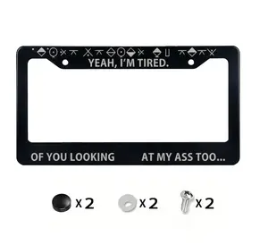 Funny License Plate Frame, Yeah I'm Tired Of You Looking Car Accessories, Cute Pink Aesthetic Car Tag Holder, Sarcastic Bumper Text Plate – FASTSHIPPING