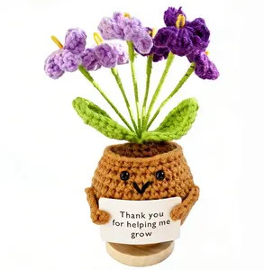 Handmade Positive Flower Crochet Decor Thank You for Helping Me Grow Cute Knitted Potted Plant Figurine Gift for Teachers, Mom, Coworker & Friends Uplifting Appreciation Gift for Birthdays, Graduations & Office Desk Decor
