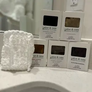 Aloe & Oats+Crochet Soap Saver- Handmade Soap, Unique Design, Variations Available, Perfect for Personalizing Your Soap Collection Body Care Comfort