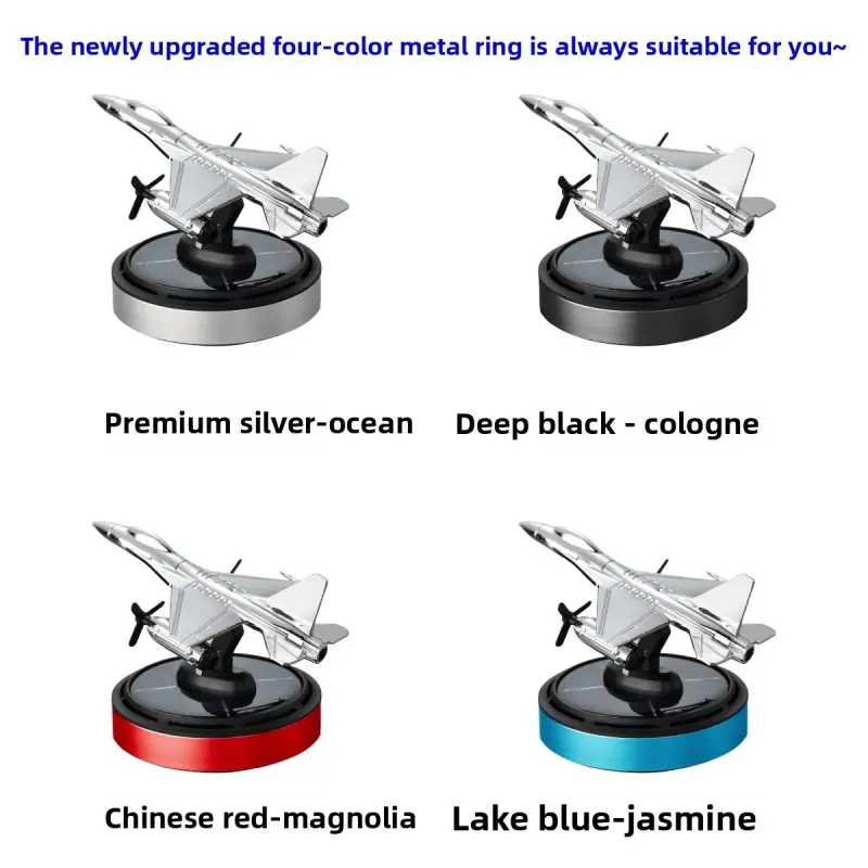 Hot-Selling Solar-Powered Airplane F16 Snapdragon Car Air Freshener Light-Sensitive Rotating Long-Lasting Fragrance Car Ornament Decoration Factory