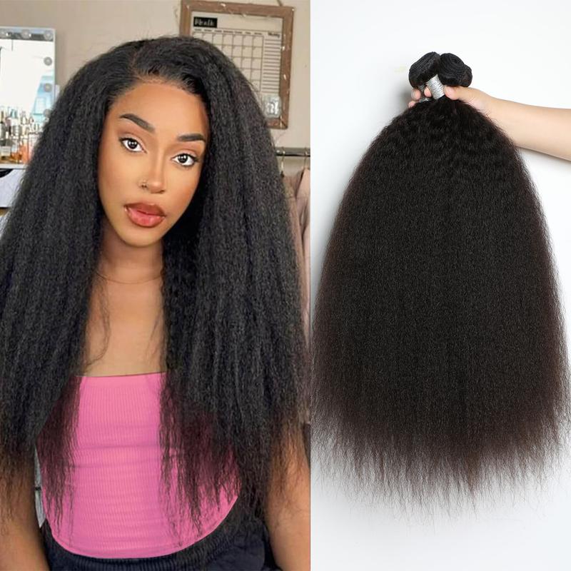 Megeen 16A YAKI Straight Human Hair Bundles Hair Bundles Kinky Straight Bundles 100% Unprocessed Virgin Human Hair Full and Thick 3 Bundles, Silky Soft, No Shedding, No Smell, No Tangle