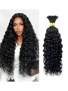 100g/2 bundles/pack, 15A Grade Human Hair Weave Bundles, Brazilian Deep Wave Human Hair Bundles, Suitable for Braiding, Natural Black Deep Curly Loose Human Hair Bundles, No Weft Bundles