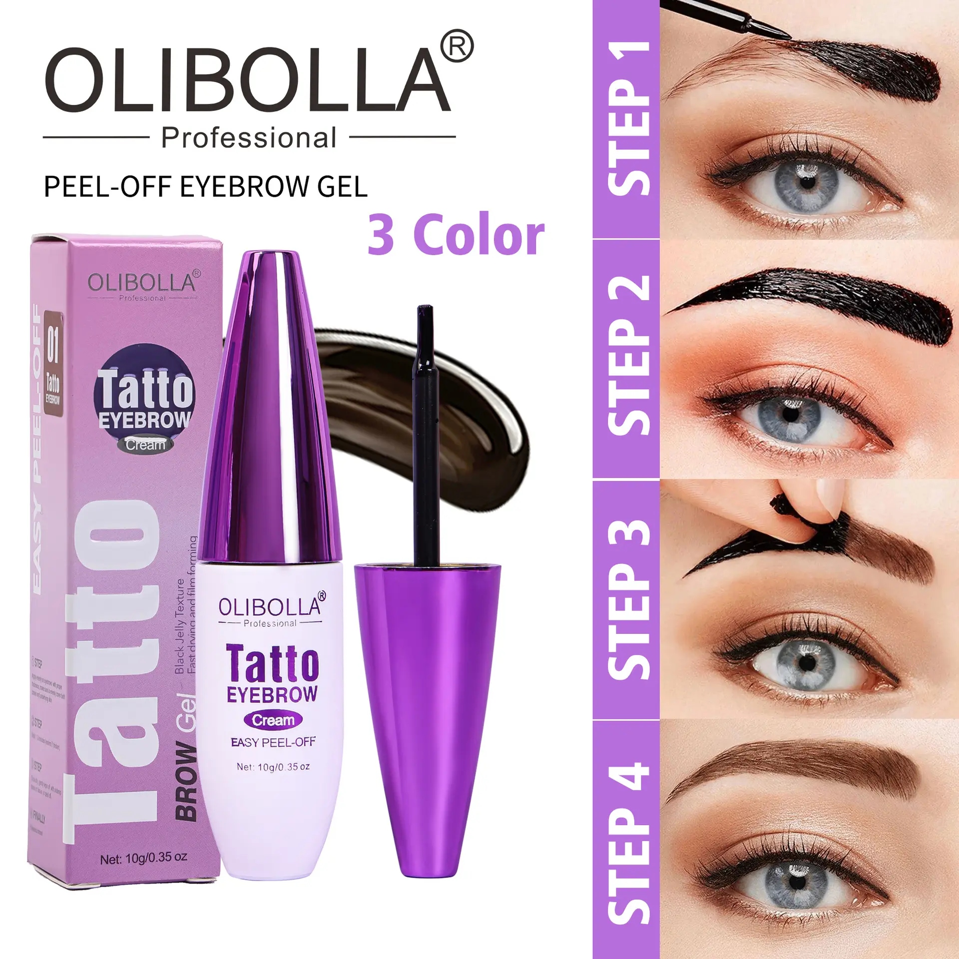 OLIBOLLA Peel-off Eyebrow Cream Waterproof Long-lasting Semi-permanent Peel-off Eyebrow Cream Long-lasting Easy-to-apply Color Makeup Beauty Makeup