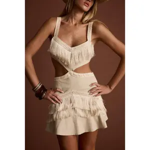 Haven Ivory Fringe Cutout Mini Dress