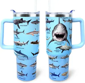 Shark Tumbler 40 oz Tumbler with Handle and Straw Lid Leak Proof - Shark Cup for Christmas Birthday Gifts for Women - Stainless Steel Cup