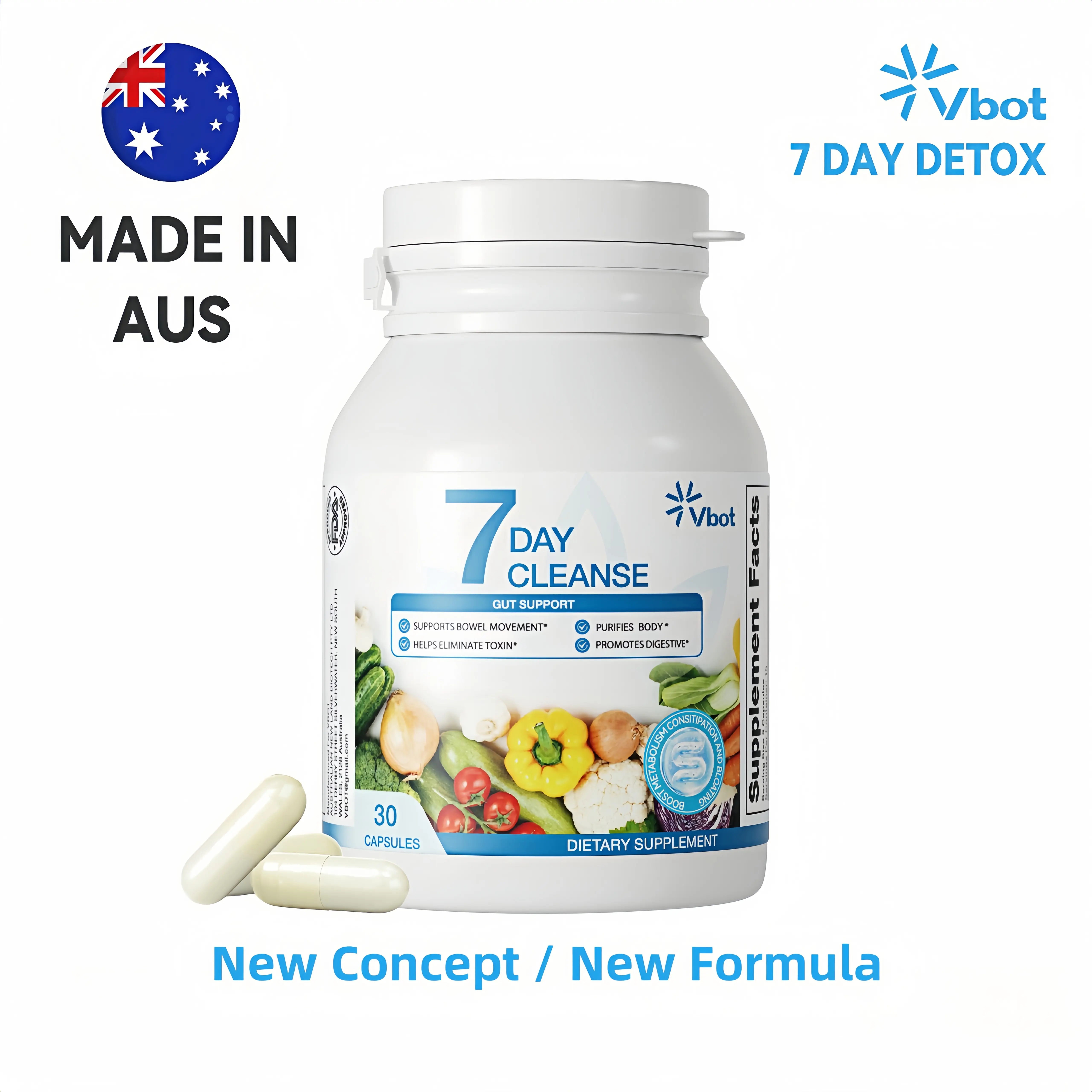 Vbot 7-Day Full-Body Gut Cleanse Capsules - 100% Pure Natural Herbal Dietary Supplement, Powerful Internal Cleanser for Healthy Elimination, Safe Digestion & Gut Health, Natural Dietary Supplement