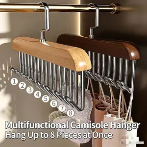 Wooden Clothes Hanger with 8 Hooks, 360° Rotating, Suitable for Bras, Tank Tops, Scarves, Closet Organizer
