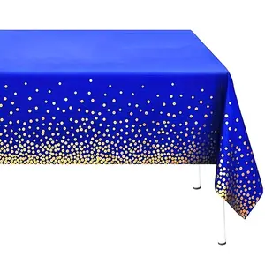 1pc Rectangular Navy Blue Plastic Tablecloth Golden Dot Blue Table Cloths,Disposable Confetti Dark Blue Table Cover for Wedding Anniversary Friendsgiving Birthday Party Decoration