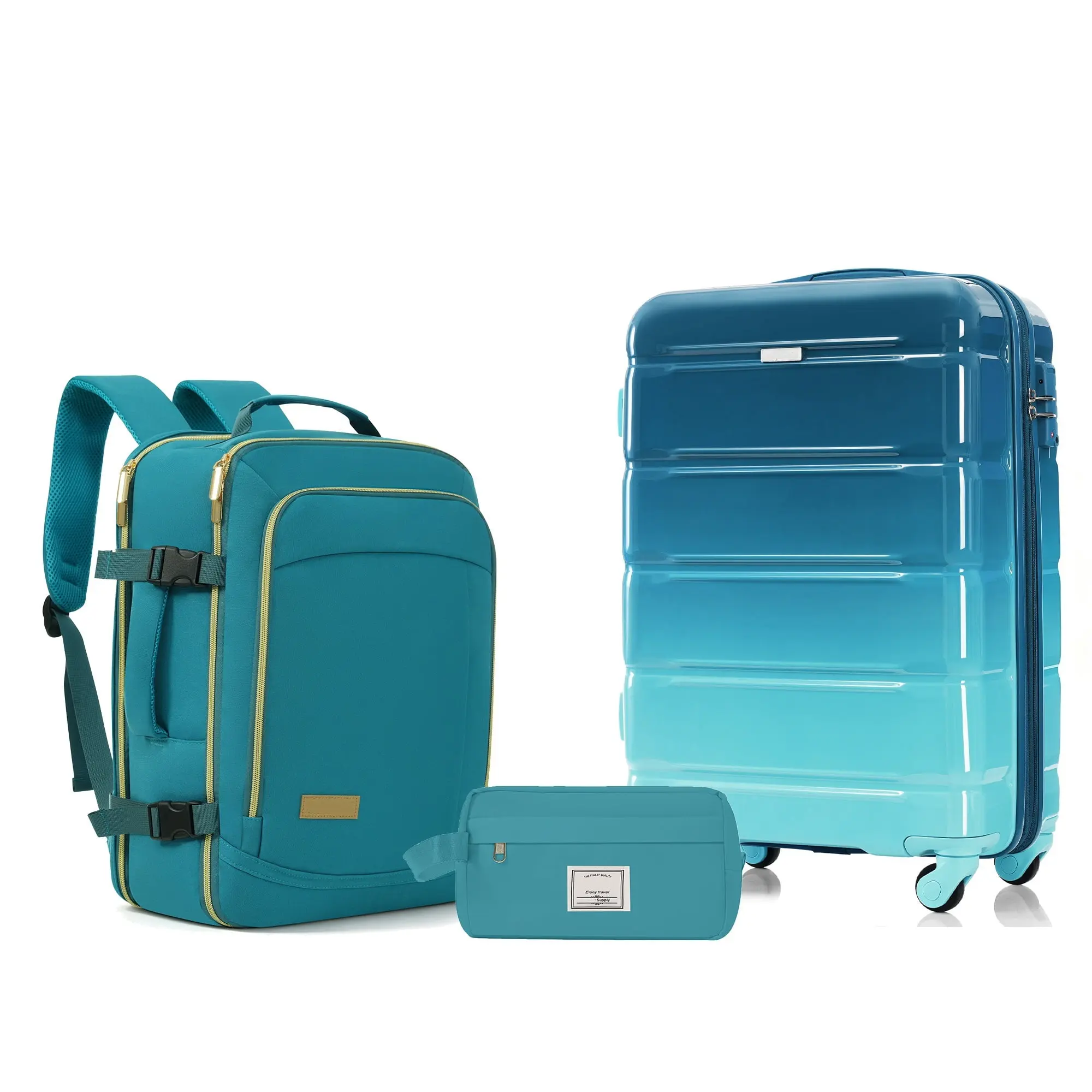 Euroco Luggage Sets 3 Piece, 20 Inch Carry On Luggage with TSA Lock & Spinner Wheels, ABS+PC Hardshell Lightweight Suitcase Set with Travel Bag for Men Women,Airline Approved,Blue