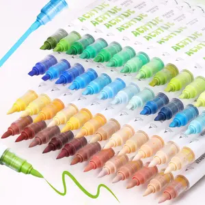 Acrylic Paint Marker Set, 12/24/36/48pcs Dual Tip Brush & Chisel Tip Acrylic Paint Pen, Art Supplies for Rock Painting, Ceramic, Wood, Canvas, Glass, Stone, Fabric