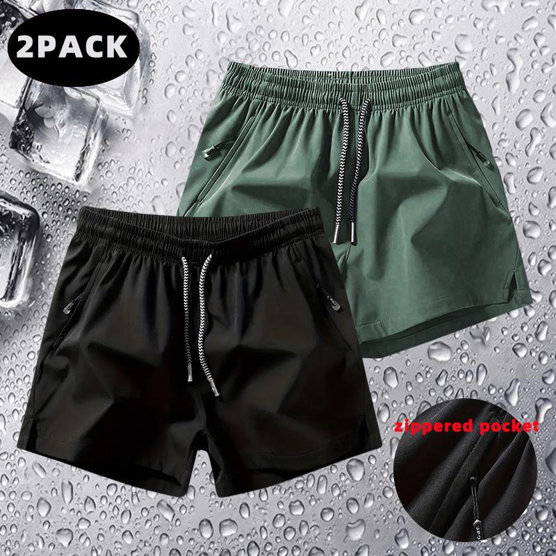 Pack of 1–2 men’s summer essential solid-color casual shorts—ice silk quick-dry athletic shorts with zippered pockets; suitable for beach/sand/vacation/running/sports/fitness/daily outdoor wear. Wetsuit Tropical Menswear Wetsuit Pants