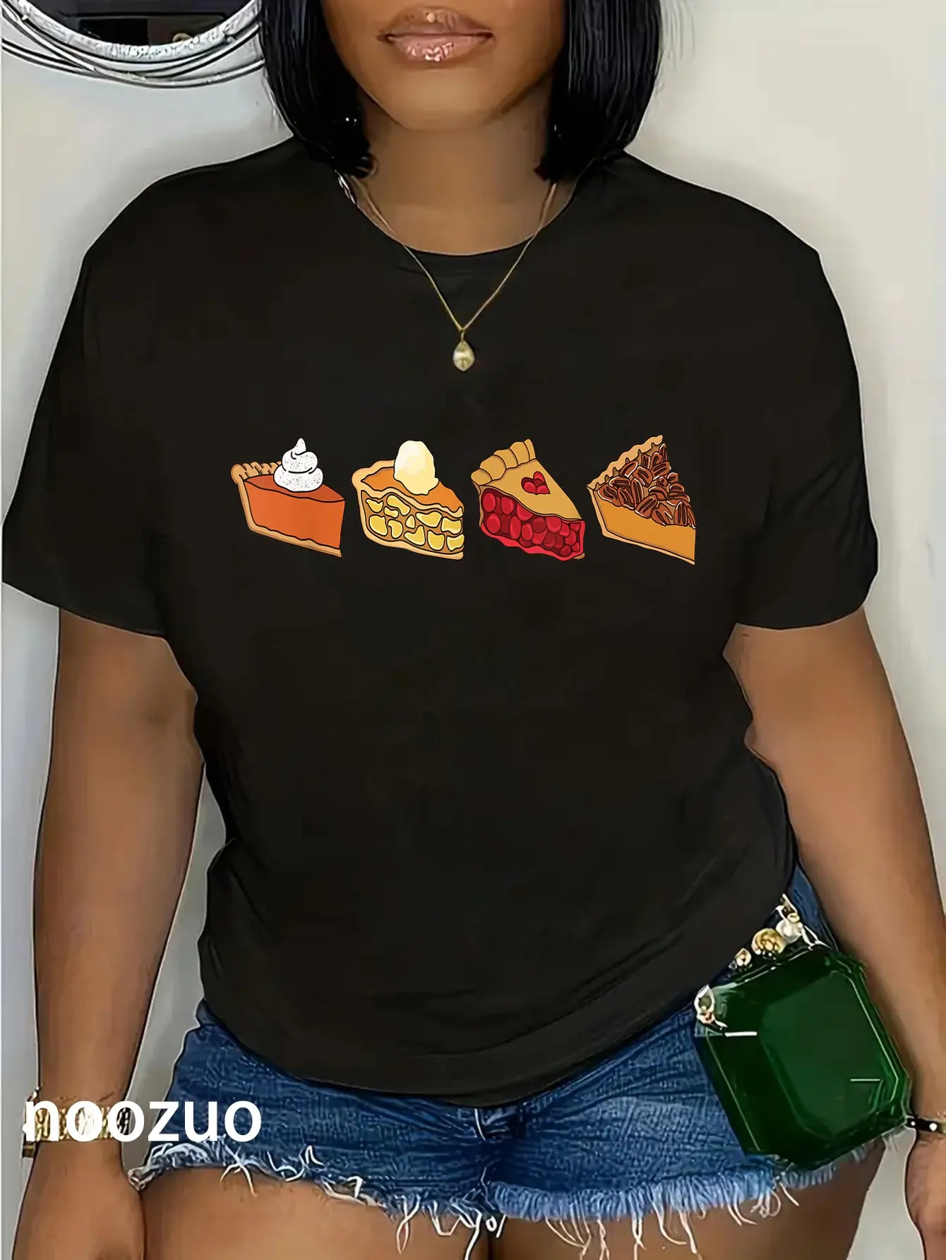 Women's 'Cutie Pie' Thanksgiving Crew Neck Short-Sleeve T-Shirt - 100% Cotton Vintage Casual Everyday Top with Whimsical Fun Pumpkin Pie Graphic, Shortsleeve, Playful Humor, Round Neck, Playful Print, Distressed Look, Tshirt, Cute, Short Sleeves, Clothes,