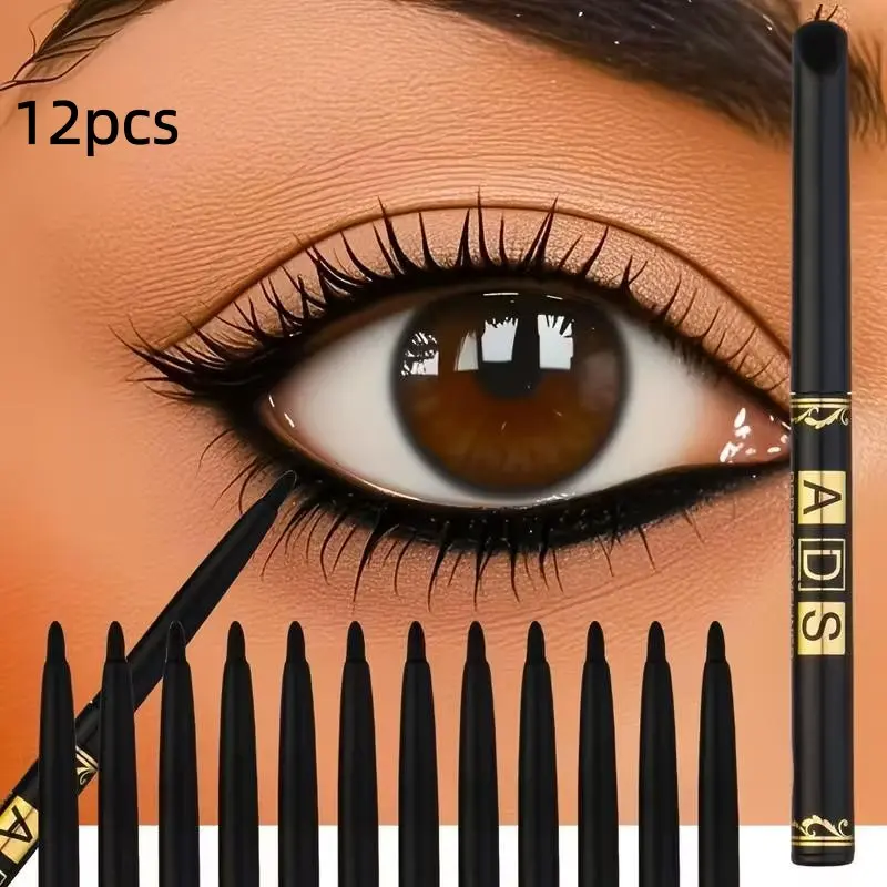 12pcs Waterproof Smudge-Proof Eyeliner Set, Matte Finish, Twist-Up Design, Perfect for Daily Eye Makeup