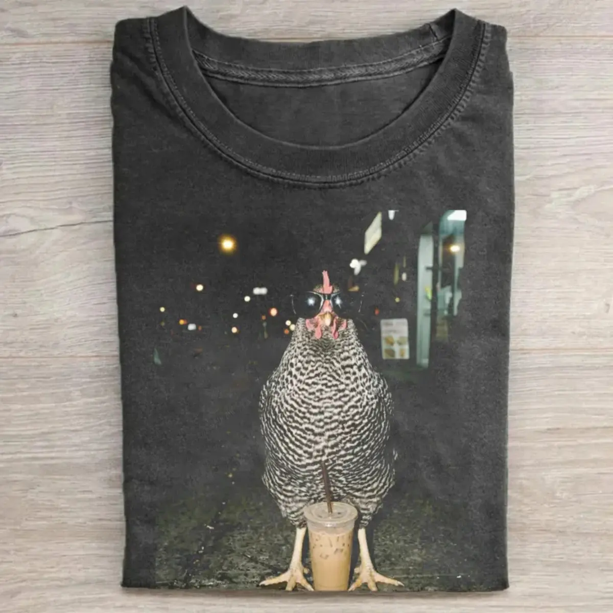 Comfort Colors Funny Chicken Coffee Shirt, Chicken Drinking Iced Coffee Tee, Cute Farm Animal Graphic T-Shirt, Retro Chicken Meme Shirt, Coffee Lover Gift