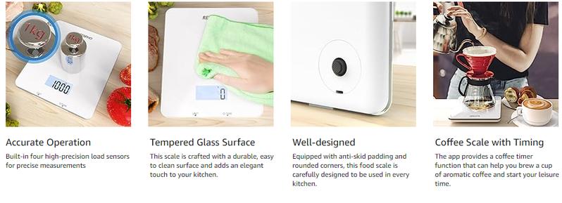 RENPHO Food Nutritional Scale Digital Kitchen Scale, Smart Food Measuring Scale with App for Macro Keto Calorie Cooking, Home Gifts Grams and Ounces, 11lb/5kg